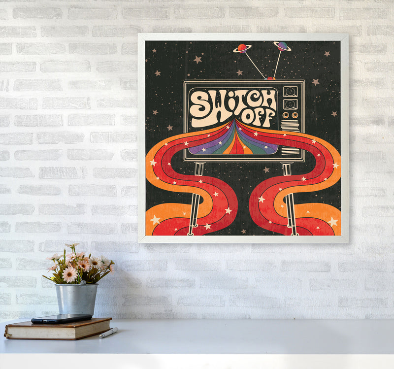 Switch Off, Rainbow Retro Tv Art Print by Inktally6060 Oak Frame