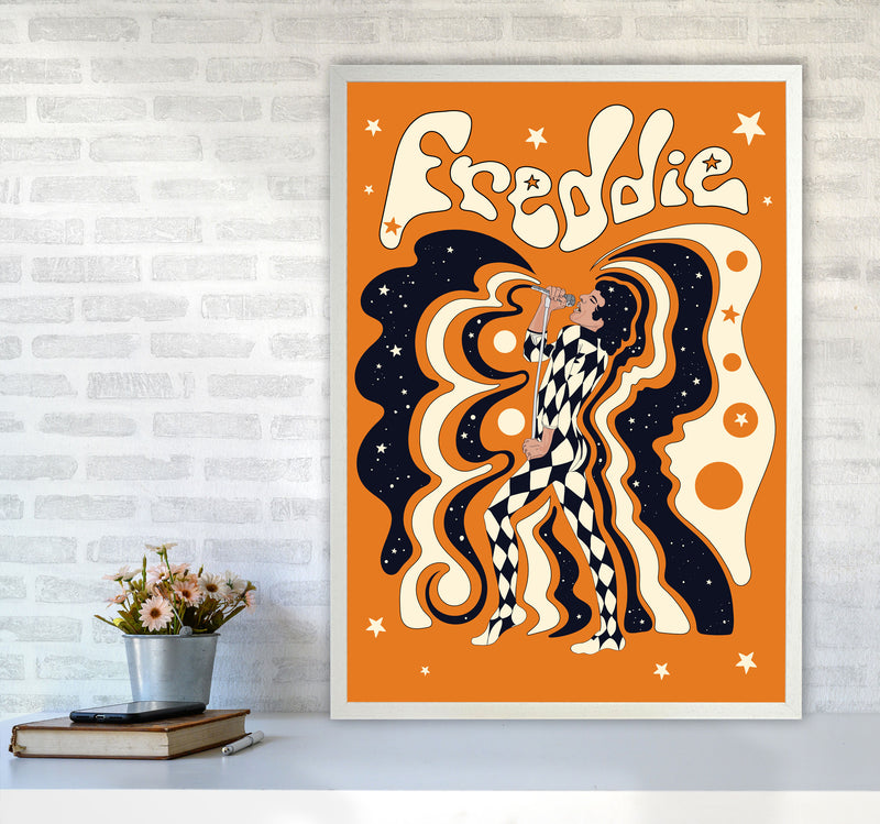 Freddie Orange-01 Art Print by Inktally A1 Oak Frame
