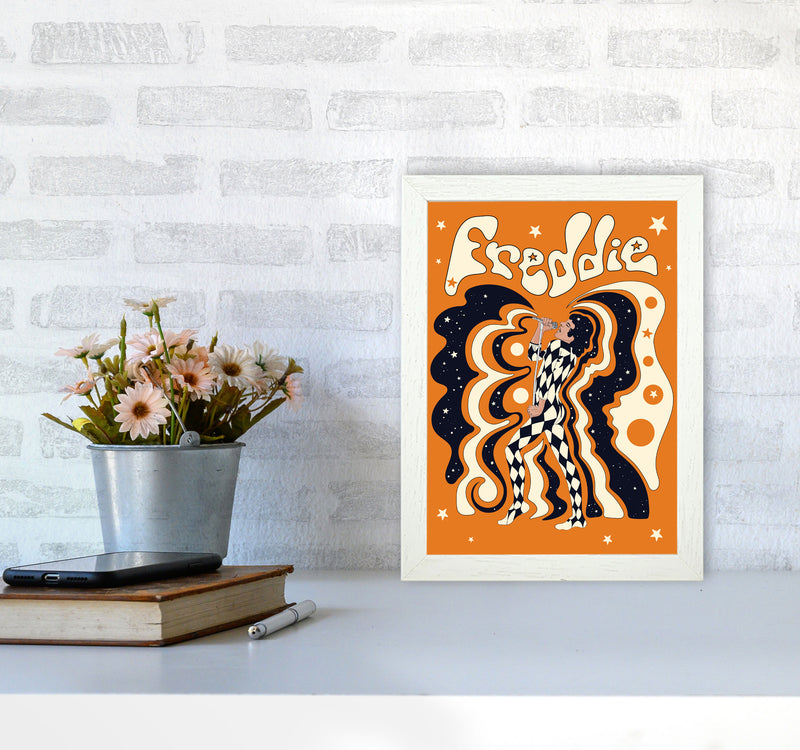 Freddie Orange-01 Art Print by Inktally A4 Oak Frame
