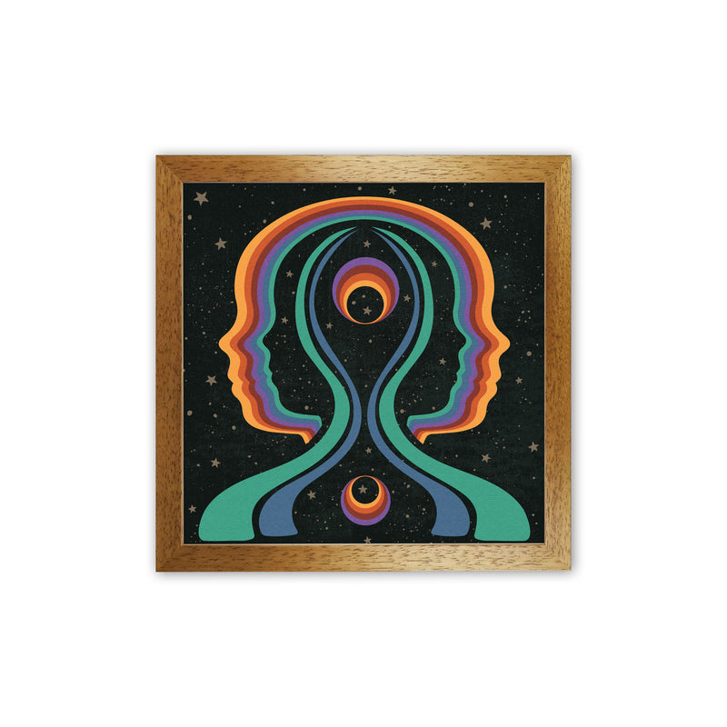 Rainbow Gemini Heads-Text Art Print by Inktally Oak Grain