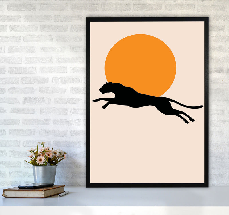 Leaping Leopard Sun Poster Art Print by Jason Stanley A1 White Frame