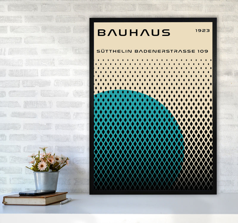 Bauhaus Geometric Teal Art Print by Jason Stanley A1 White Frame