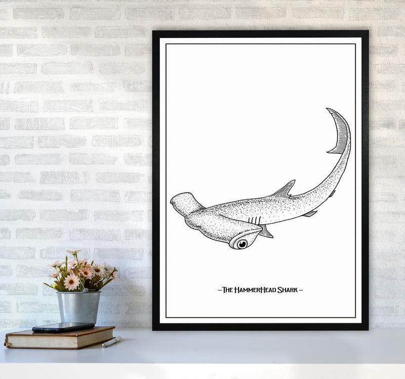 The Hammerhead Shark Art Print by Jason Stanley A1 White Frame