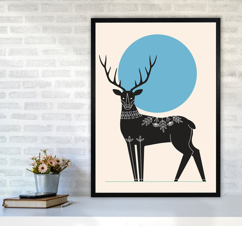 Blue Moonlight Deer Art Print by Jason Stanley A1 White Frame