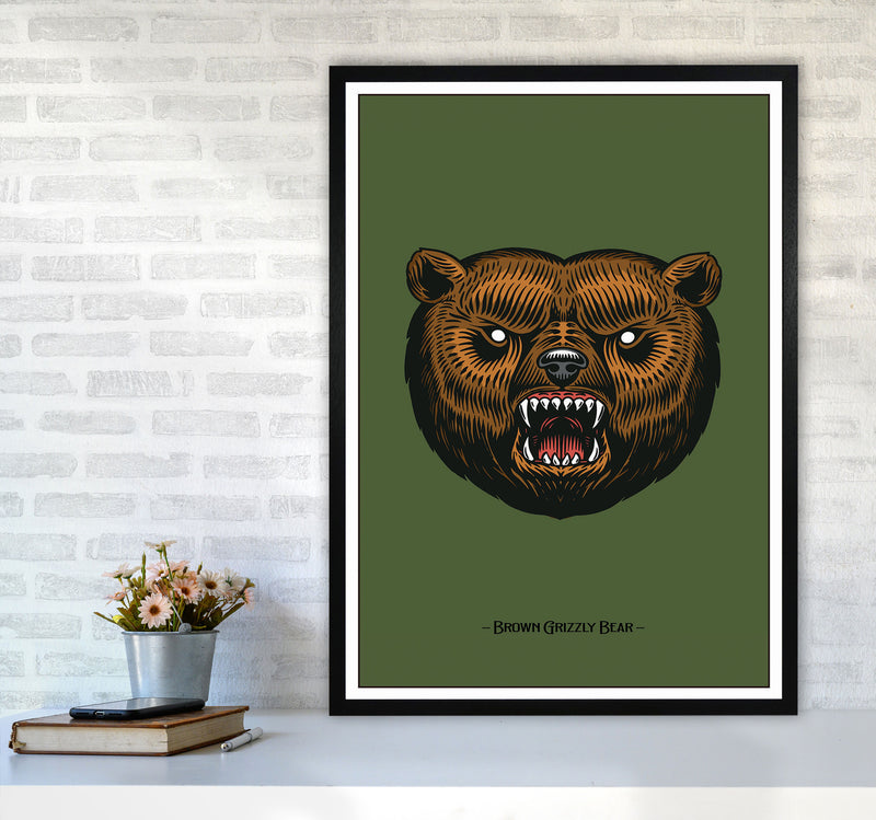 Brown Grizzly Bear Art Print by Jason Stanley A1 White Frame