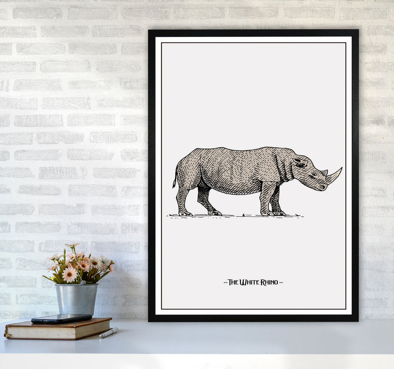 The White Rhino Art Print by Jason Stanley A1 White Frame