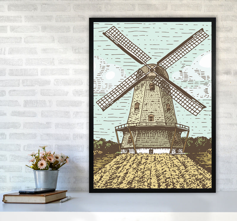 Vintage Windmill Art Print by Jason Stanley A1 White Frame