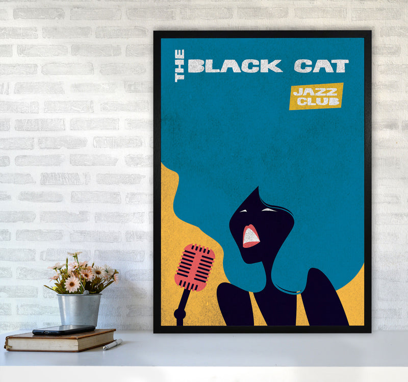 Black Cat Jazz Art Print by Jason Stanley A1 White Frame