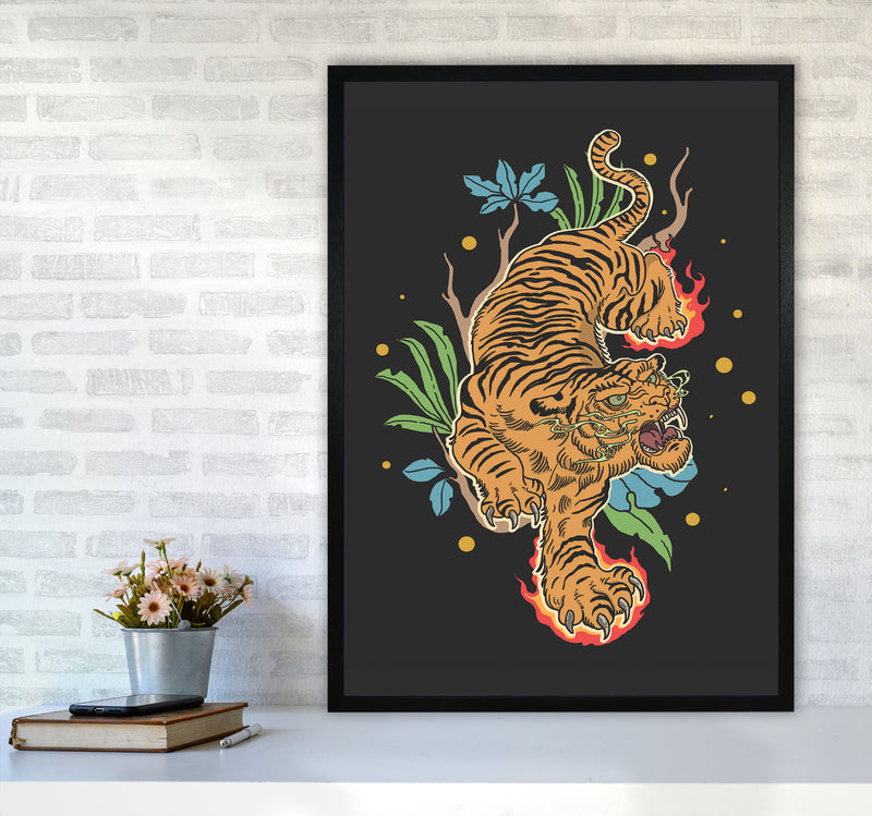 Classic Tiger Tattoo Art Print by Jason Stanley A1 White Frame