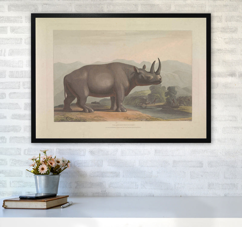 Vintage Rhino Illustration Art Print by Jason Stanley A1 White Frame