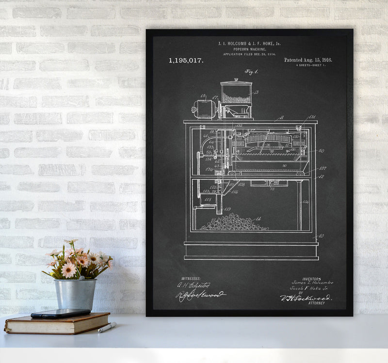 Popcorn Machine Patent- Chalkboard Art Print by Jason Stanley A1 White Frame