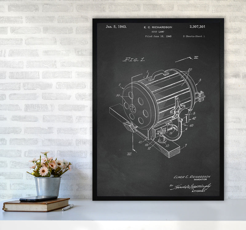 Cinema Spot Light Patent-Chalkboard Art Print by Jason Stanley A1 White Frame