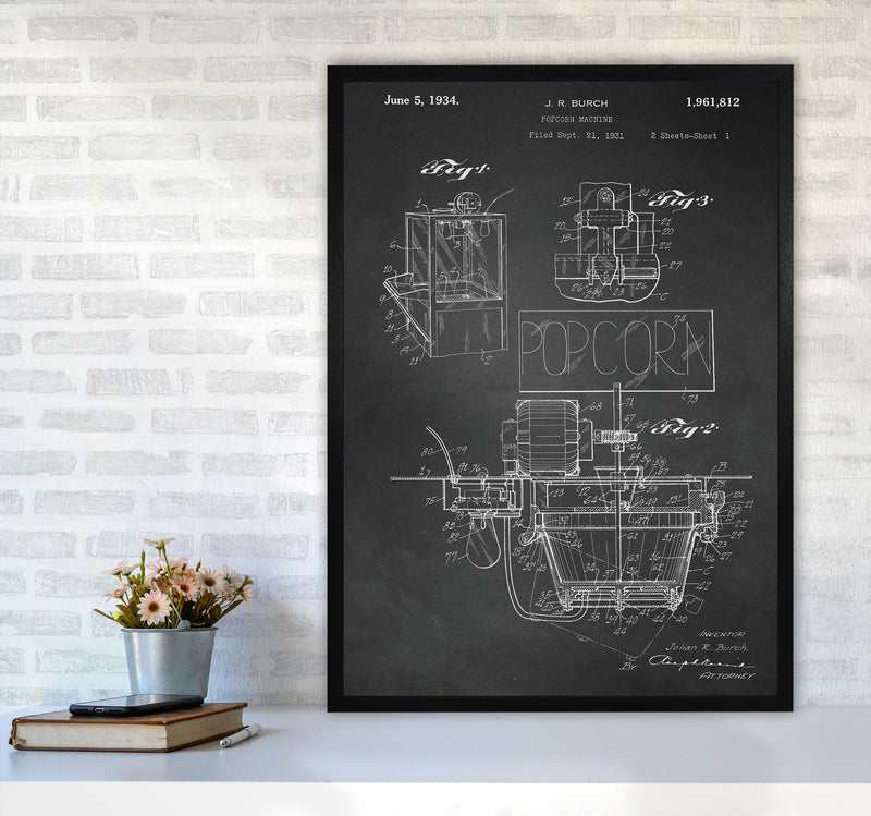 Popcorn Machine Patent 2-Chalkboard Art Print by Jason Stanley A1 White Frame