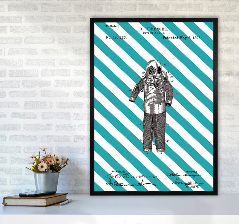Diving Armor Patent Side Stripe Art Print by Jason Stanley A1 White Frame