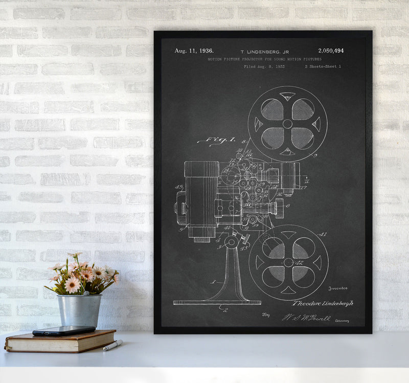 Motion Picture Projector Patent-Chalkboard Art Print by Jason Stanley A1 White Frame
