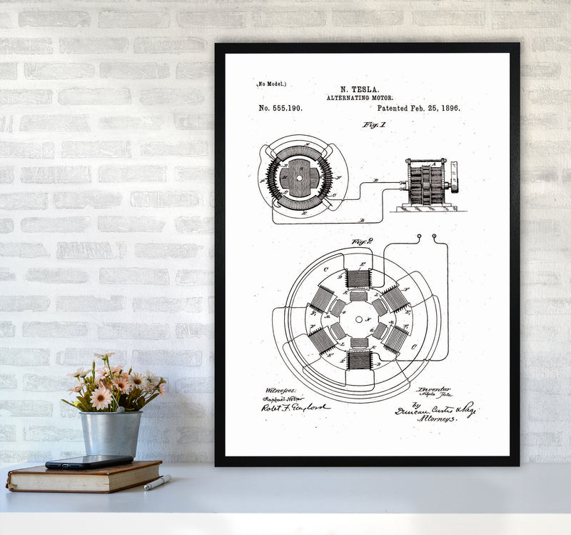 Tesla Alternating Motor Patent Art Print by Jason Stanley A1 White Frame