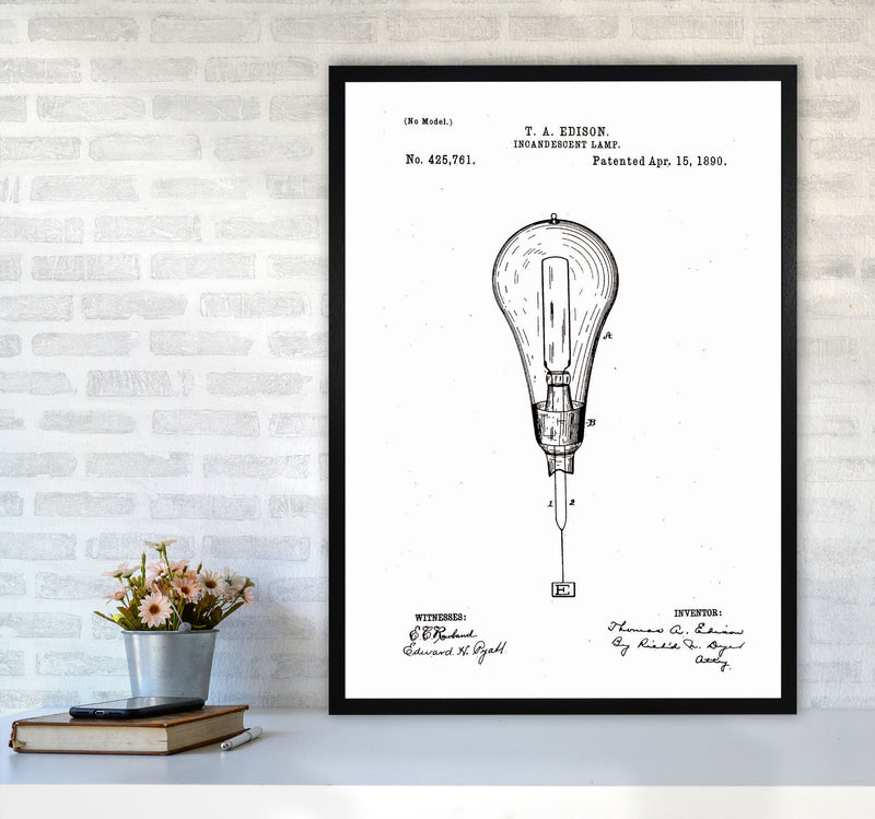 Incandescent Light Bulb Patent Art Print by Jason Stanley A1 White Frame