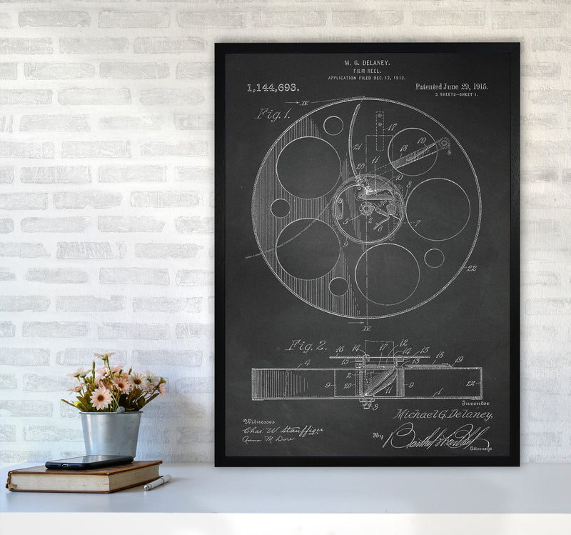 Film Reel Patent-Chalkboard Art Print by Jason Stanley A1 White Frame