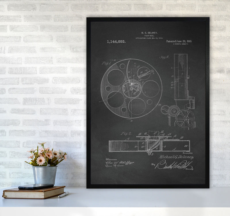 Film Reel Patent 2-Chalkboard Art Print by Jason Stanley A1 White Frame