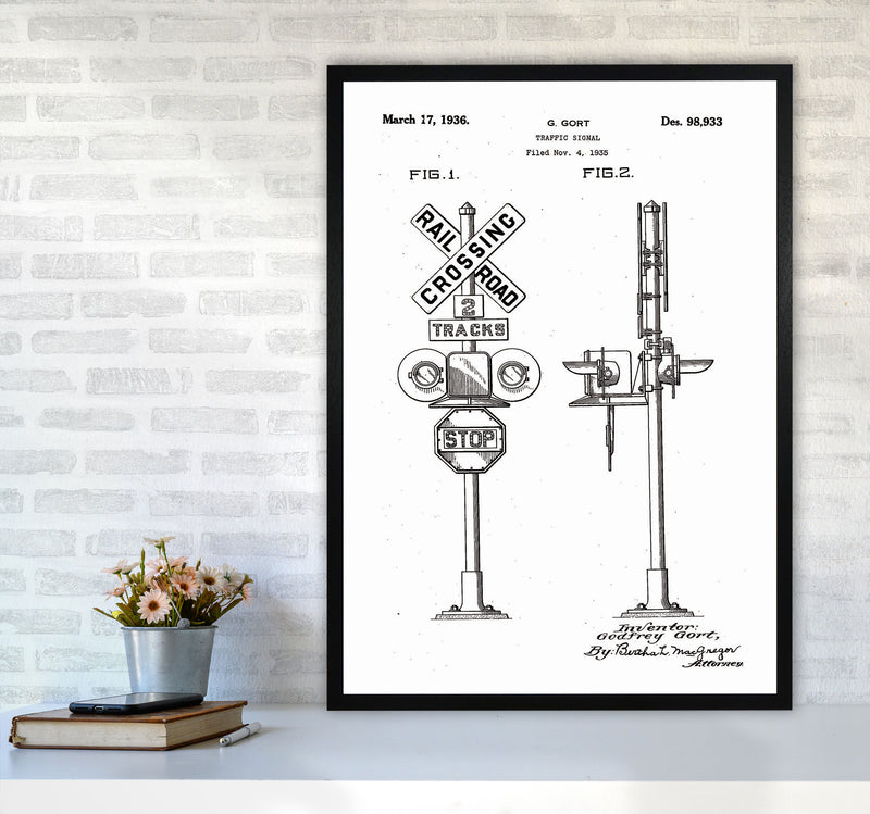 Rail Road Crossing Sign Patent Art Print by Jason Stanley A1 White Frame