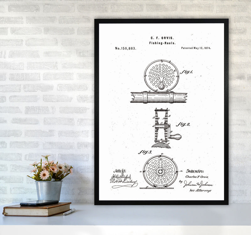 Fly Fishing Reel Patent Art Print by Jason Stanley A1 White Frame