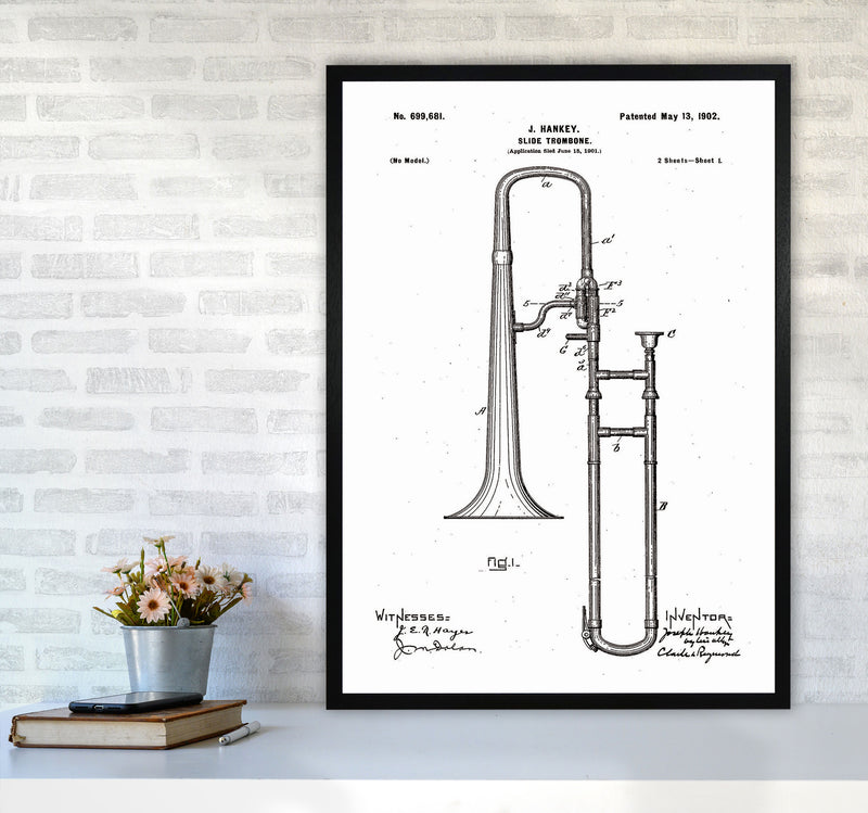 Slide Trombone Patent Art Print by Jason Stanley A1 White Frame