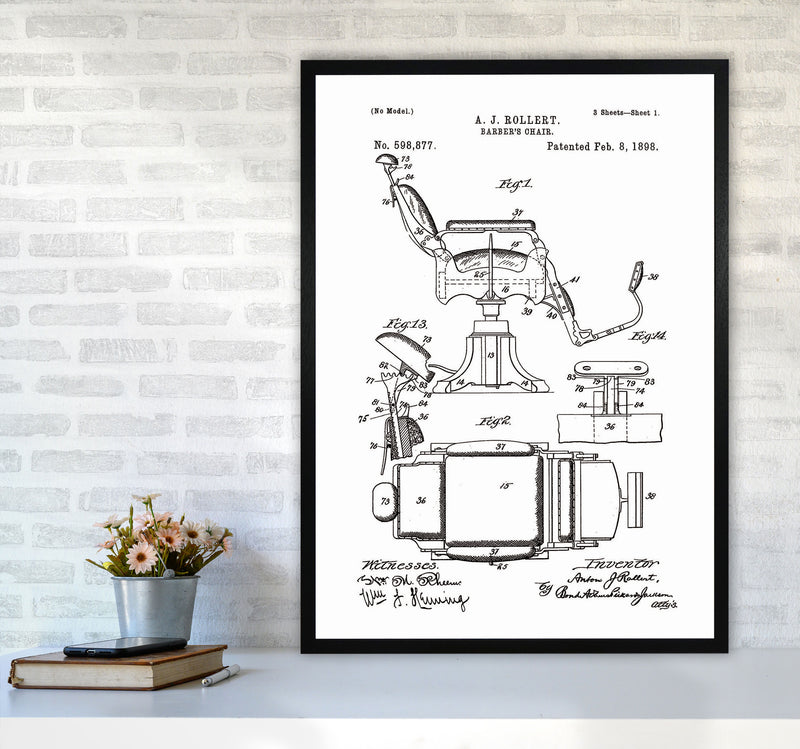 Barber Chair Patent Art Print by Jason Stanley A1 White Frame