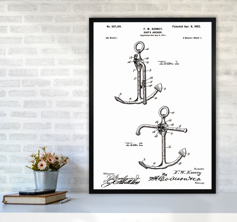 Anchor Patent White Art Print by Jason Stanley A1 White Frame