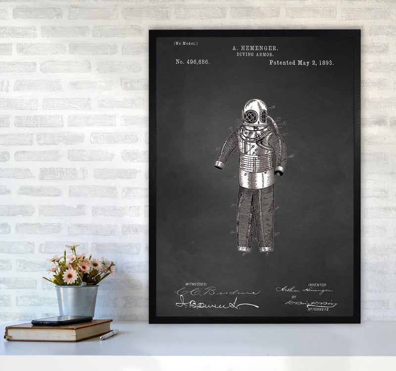 Diving Armor Patent Art Print by Jason Stanley A1 White Frame