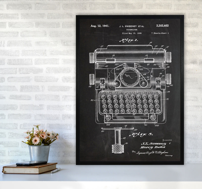 Type Writer Patent Art Print by Jason Stanley A1 White Frame