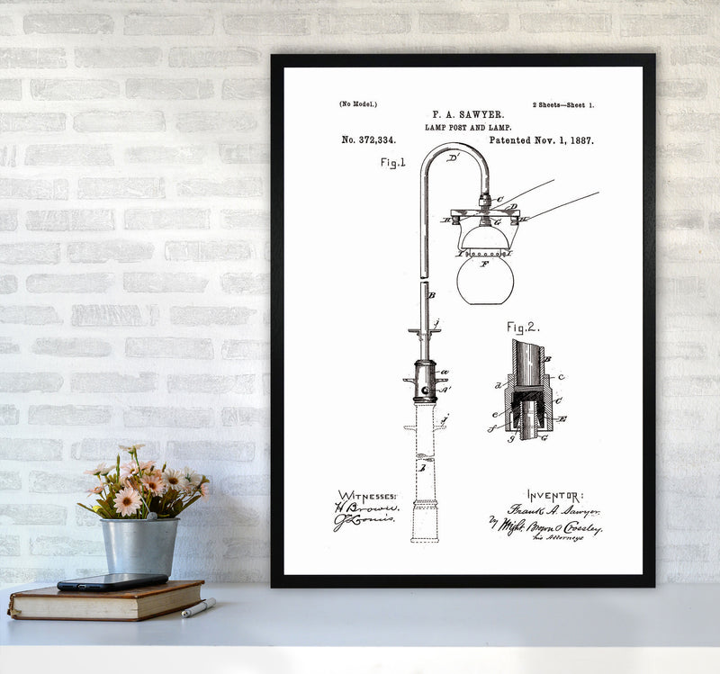 Lamp Post Patent Art Print by Jason Stanley A1 White Frame