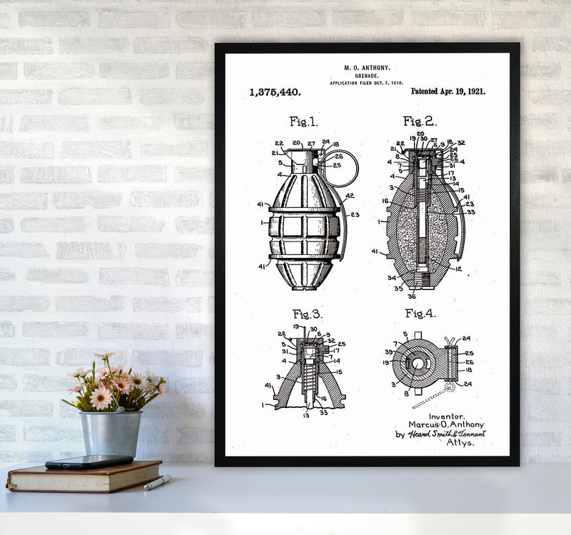 Grenade Patent Art Print by Jason Stanley A1 White Frame