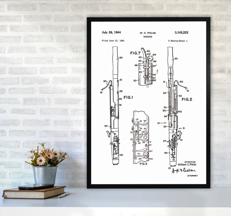 Bassoon Patent Art Print by Jason Stanley A1 White Frame
