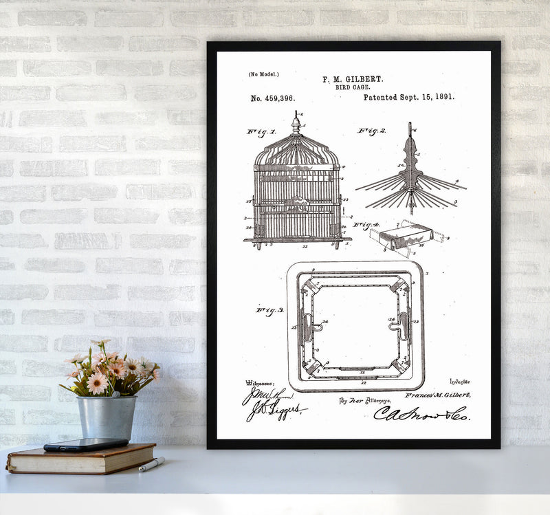 Bird Cage Patent Art Print by Jason Stanley A1 White Frame