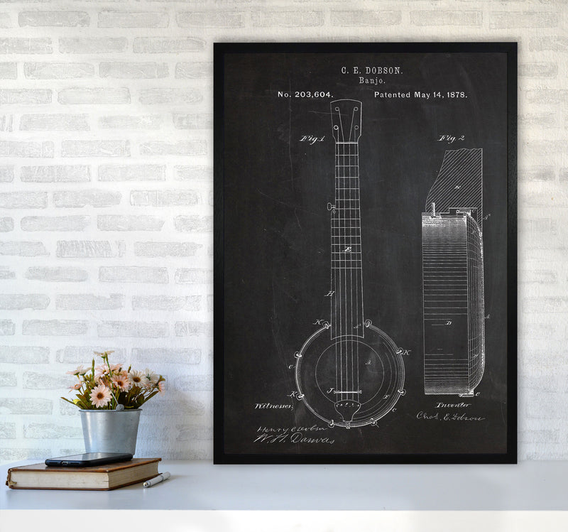 Banjo Patent Art Print by Jason Stanley A1 White Frame