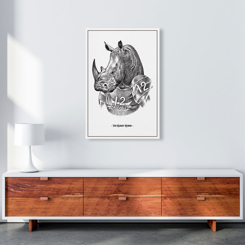 The Rugby Rhino Art Print by Jason Stanley A1 Canvas