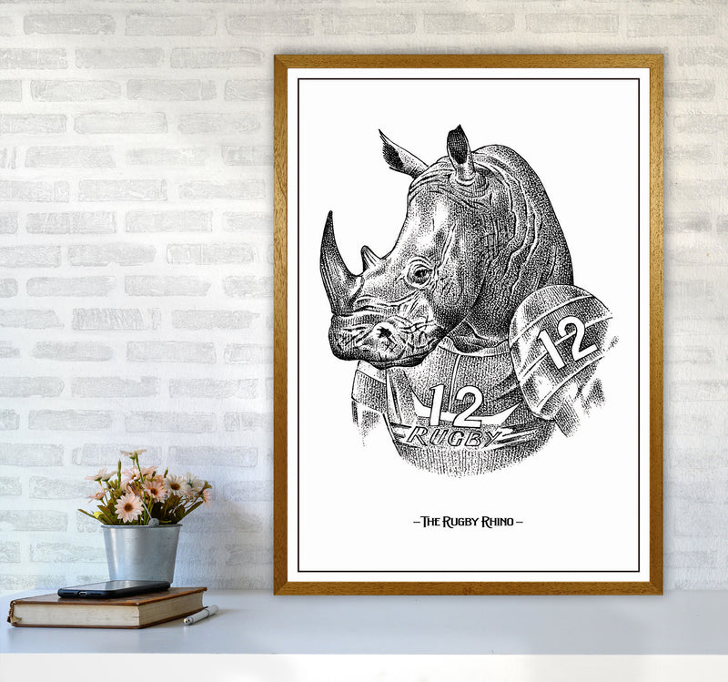 The Rugby Rhino Art Print by Jason Stanley A1 Print Only