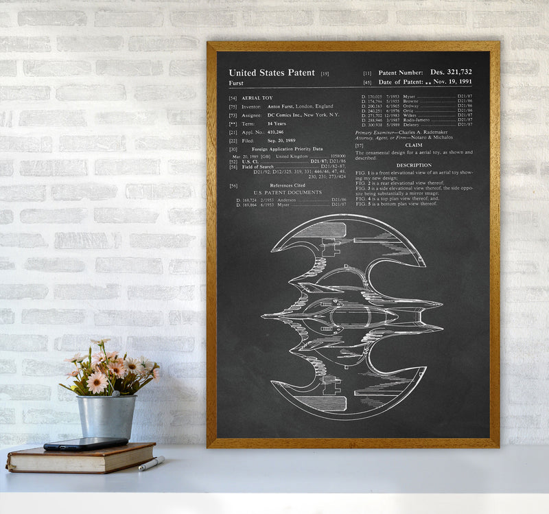 Batwing Patent Side View- Chalkboard Art Print by Jason Stanley A1 Print Only