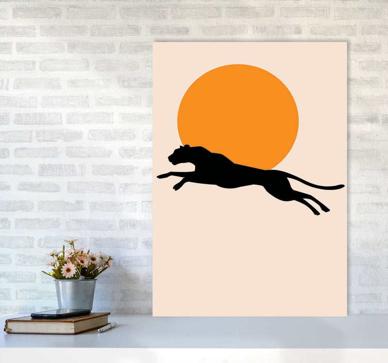 Leaping Leopard Sun Poster Art Print by Jason Stanley A1 Black Frame