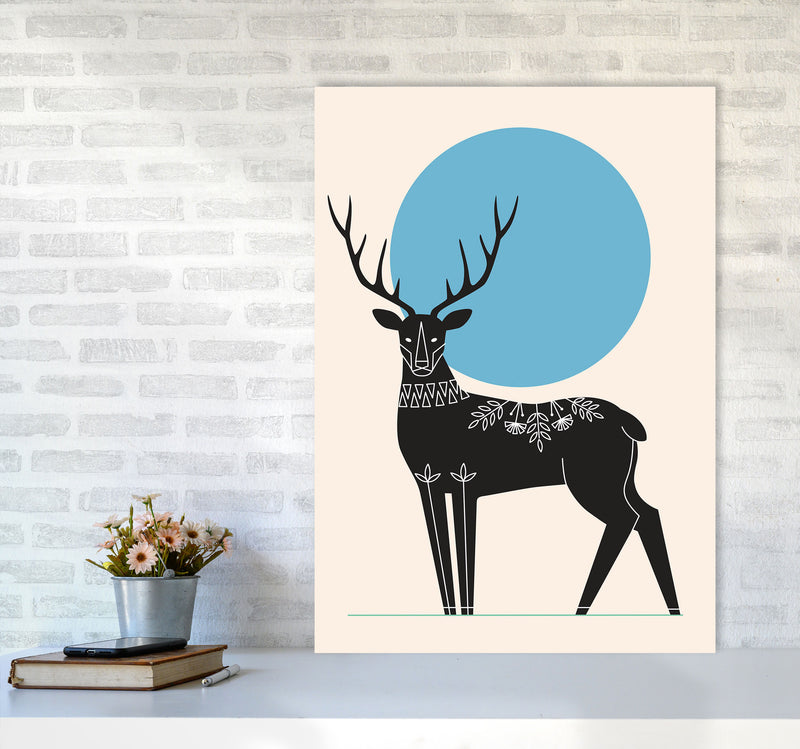 Blue Moonlight Deer Art Print by Jason Stanley A1 Black Frame