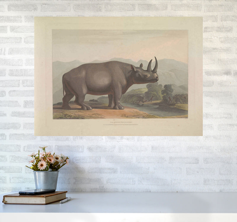 Vintage Rhino Illustration Art Print by Jason Stanley A1 Black Frame