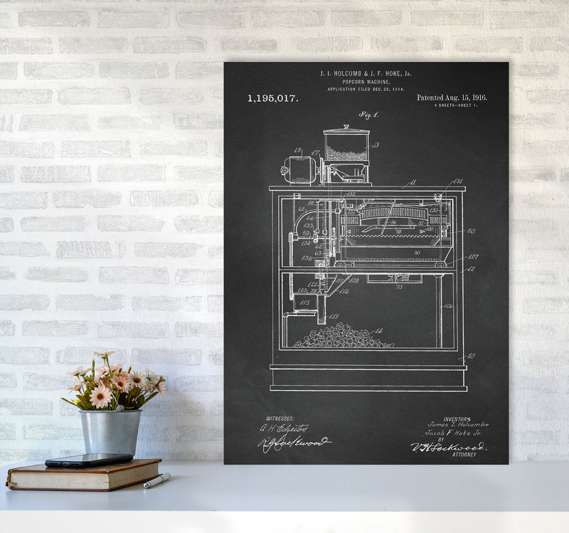 Popcorn Machine Patent- Chalkboard Art Print by Jason Stanley A1 Black Frame