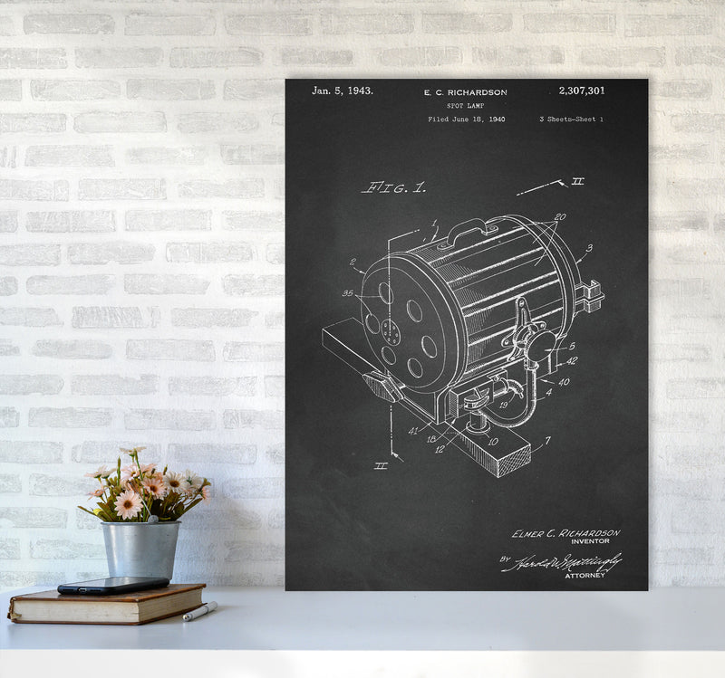 Cinema Spot Light Patent-Chalkboard Art Print by Jason Stanley A1 Black Frame