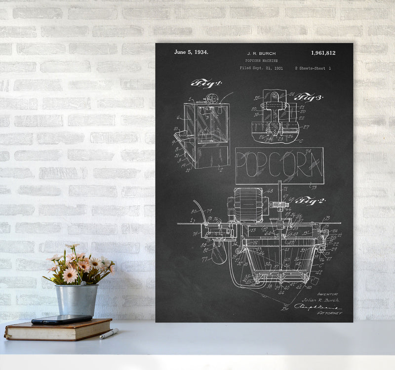 Popcorn Machine Patent 2-Chalkboard Art Print by Jason Stanley A1 Black Frame
