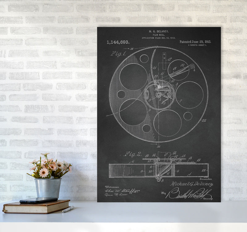 Film Reel Patent-Chalkboard Art Print by Jason Stanley A1 Black Frame