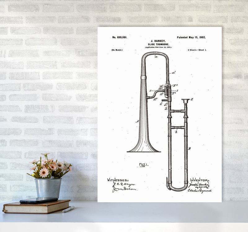 Slide Trombone Patent Art Print by Jason Stanley A1 Black Frame