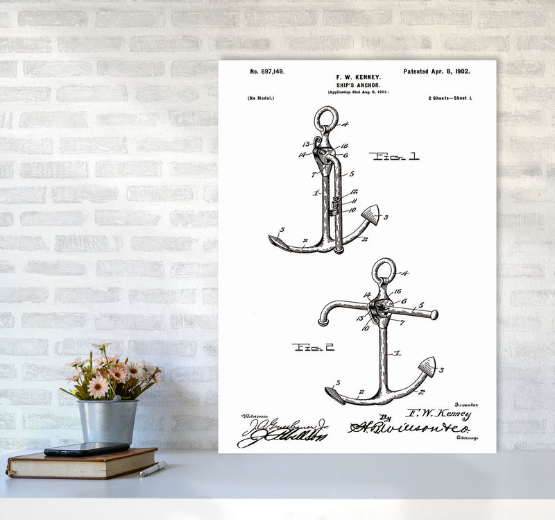 Anchor Patent White Art Print by Jason Stanley A1 Black Frame