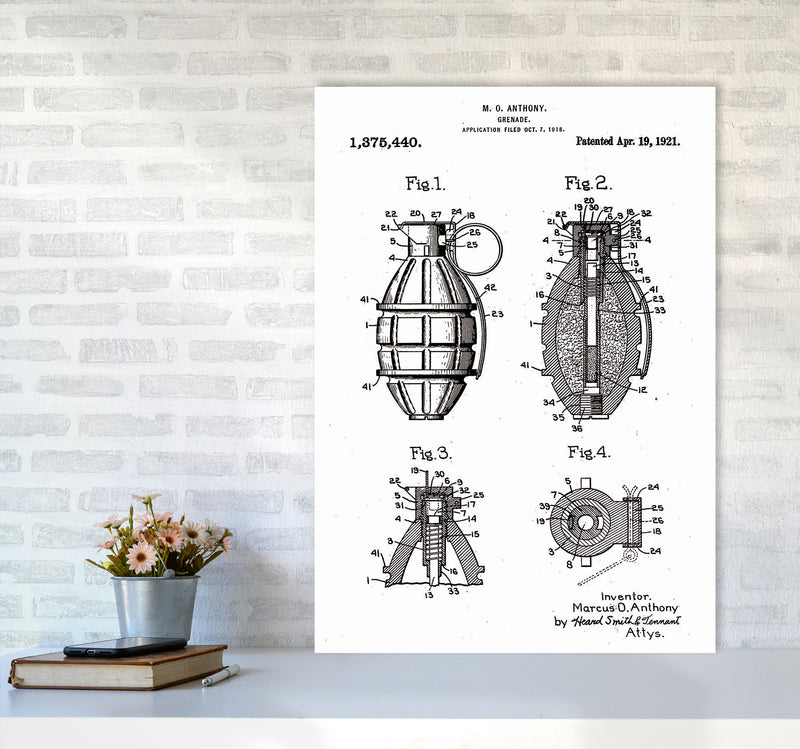 Grenade Patent Art Print by Jason Stanley A1 Black Frame