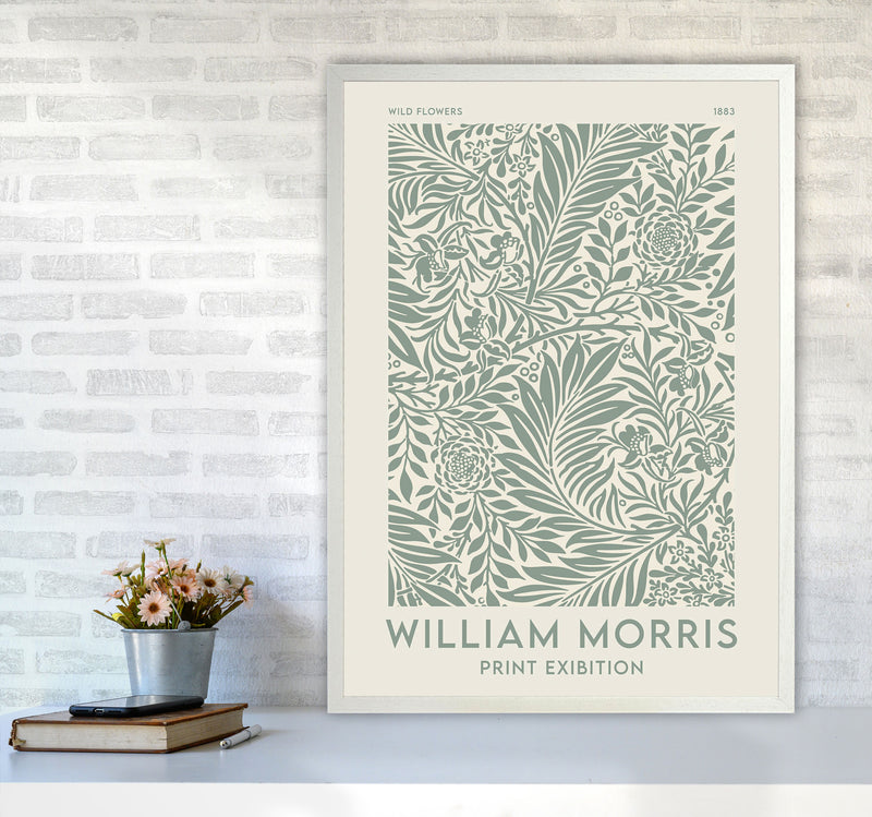 William Morris- Green Wild Flowers Art Print by Jason Stanley A1 Oak Frame