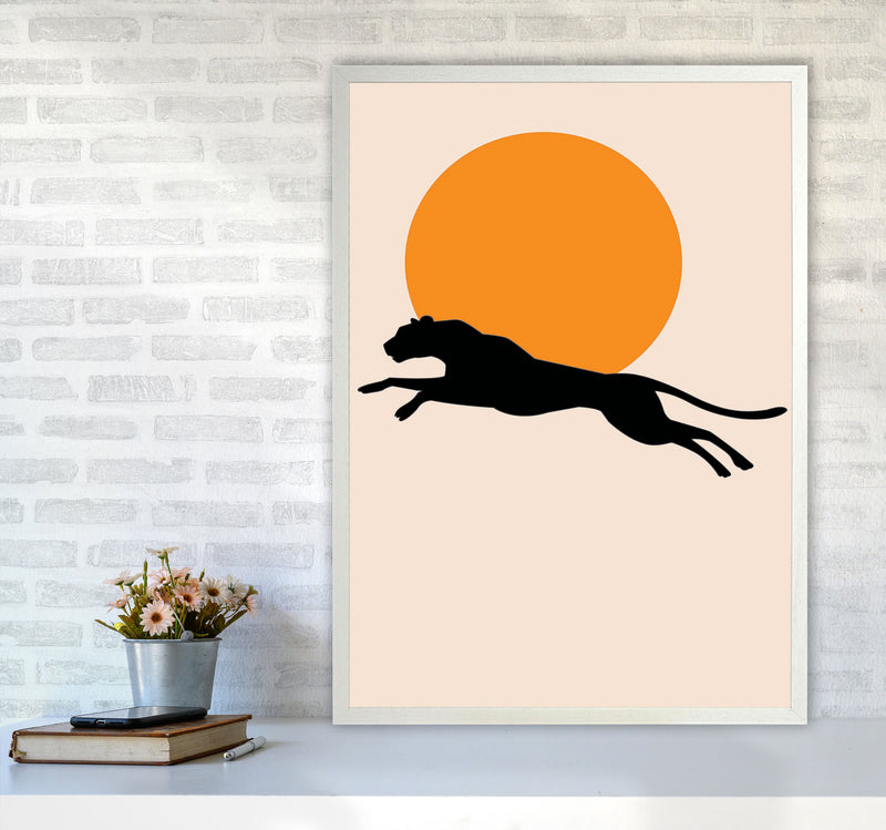 Leaping Leopard Sun Poster Art Print by Jason Stanley A1 Oak Frame